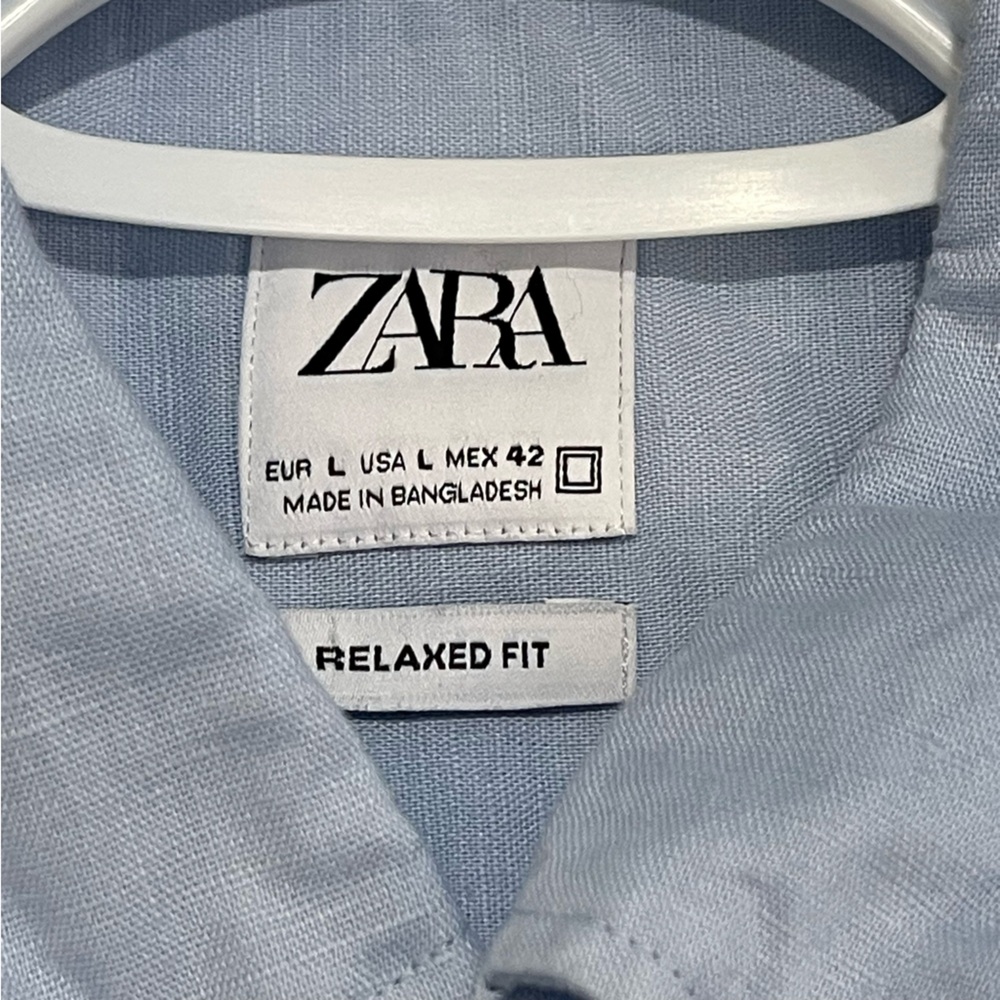 Zara Men’s Linen Button Down Shirt, Light Blue size Large - Picture 4 of 13